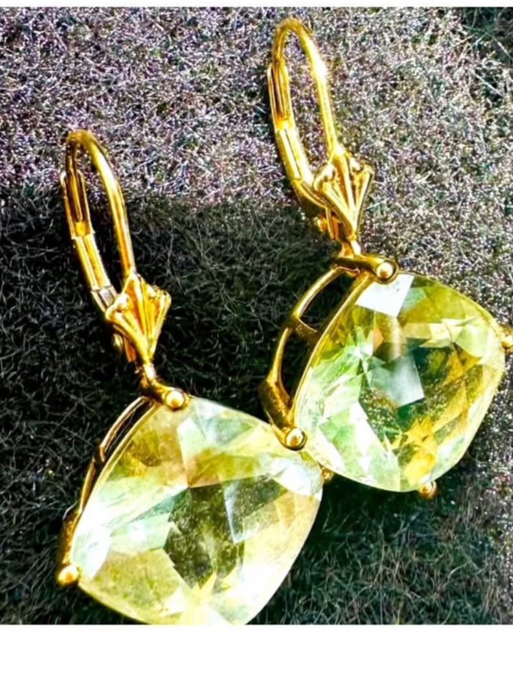 14K Solid Gold Green Amethyst Earrings long dangle solid 14K gold earrings - Picture 4 of 5